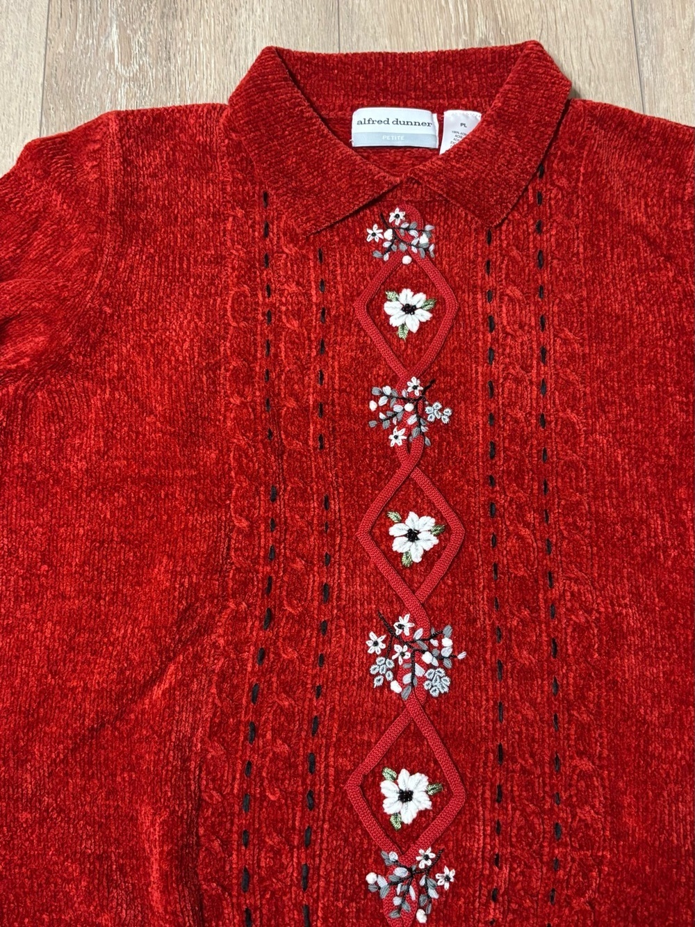 Alfred Dunner Red Beaded Floral Embellished Crewneck Sweater - Picture 3 of 4
